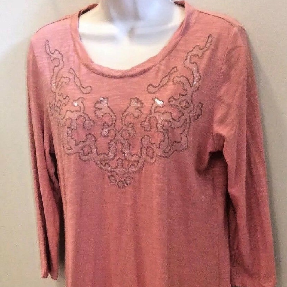LOGO BY LORI GOLDSTEIN SLUN KNIT TUNIC, CORAL, SMALL, BRAND NEW
